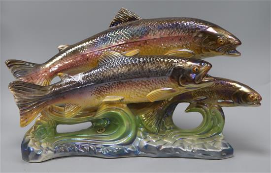 H. Beqiet glazed ceramic Rainbow Trout group